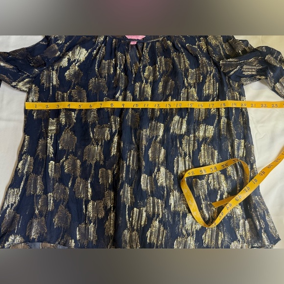 LILLY PULITZER  Sheer BECCER Silk Navy blouse with Gold palm tree design size M - Picture 15 of 16